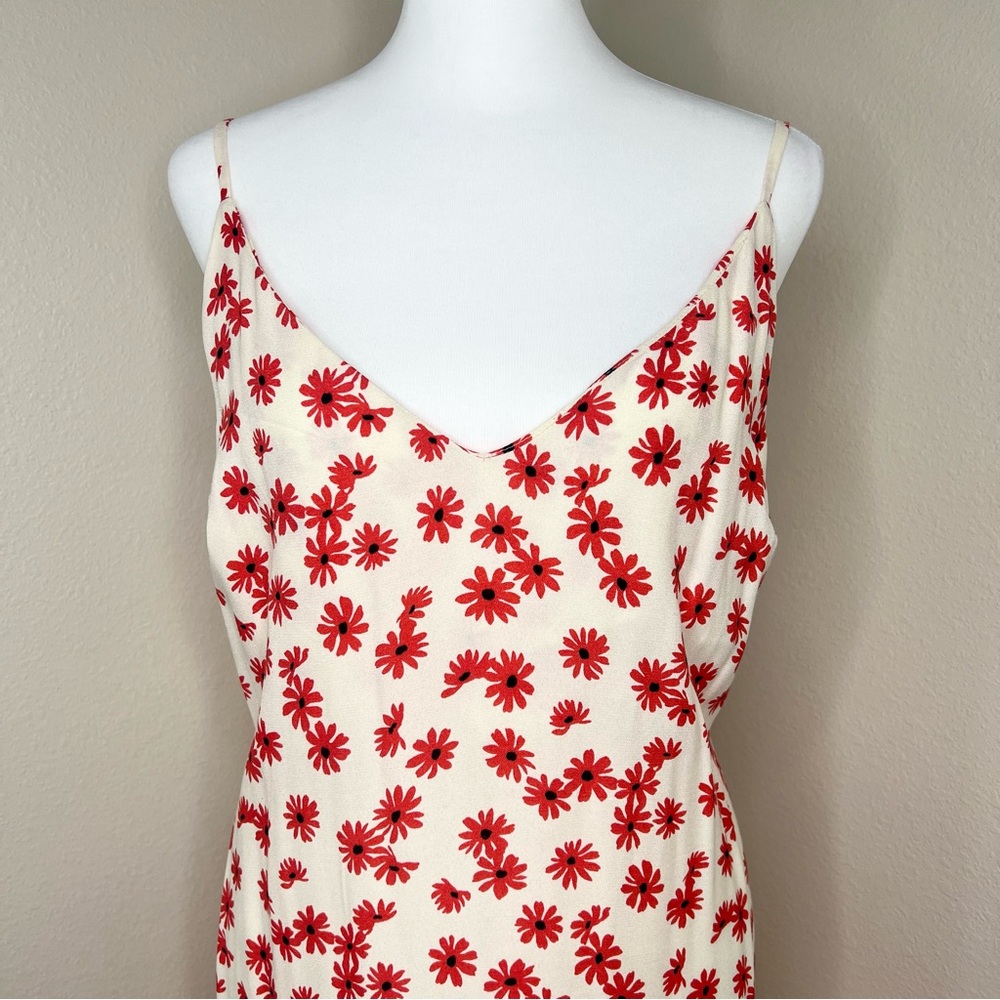 Reformation ALEXANDRA Ivory & Red Daisy Floral Sleeveless V-Neck Midi Dress - Picture 7 of 15